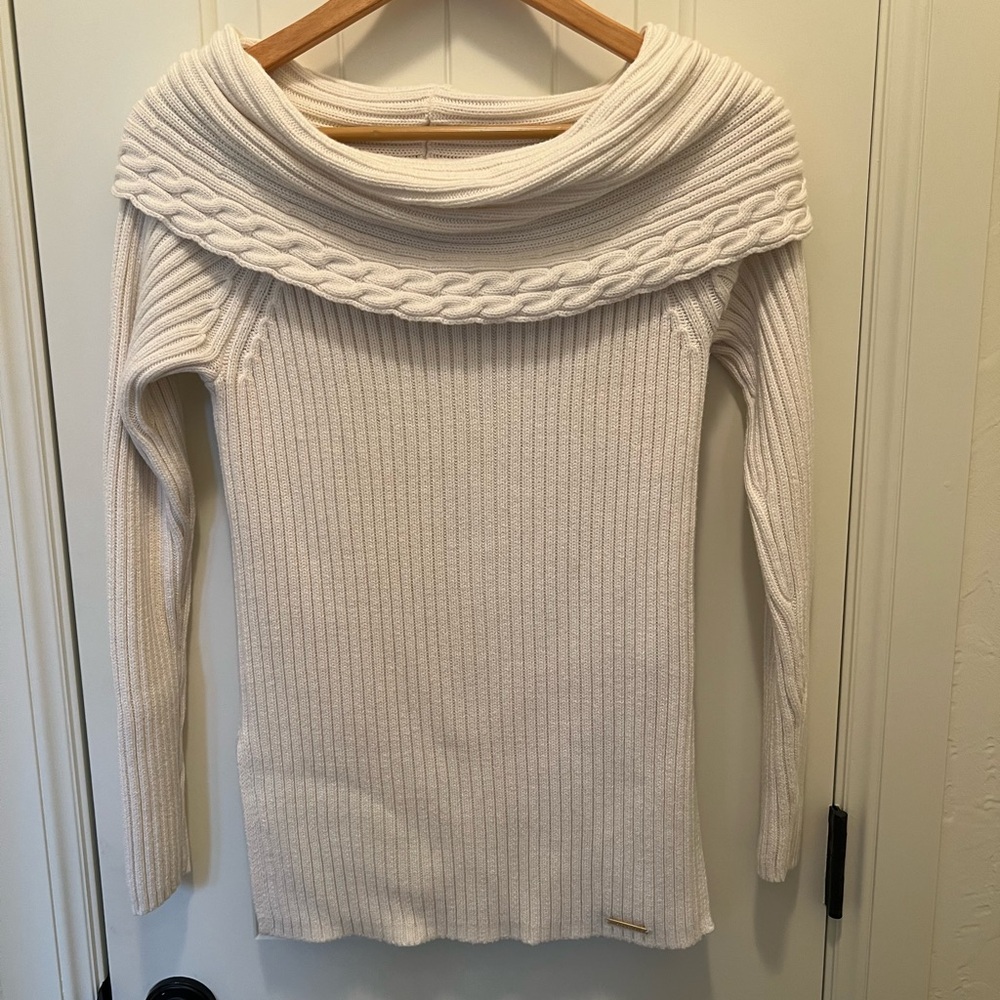 Michael Kors Cream Off-Shoulder Cowl Neck Sweater